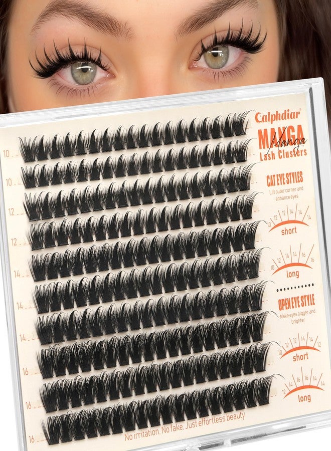 Calphdiar Manga Lash Clusters Natural Spiky Eyelash Clusters Wispy Cluster Eyelash Extensions 10 12 14 16mm Weightless Individual Lashes Long Lasting Cluster Lashes DIY Cat Eye Open Eye Looks - Image 1